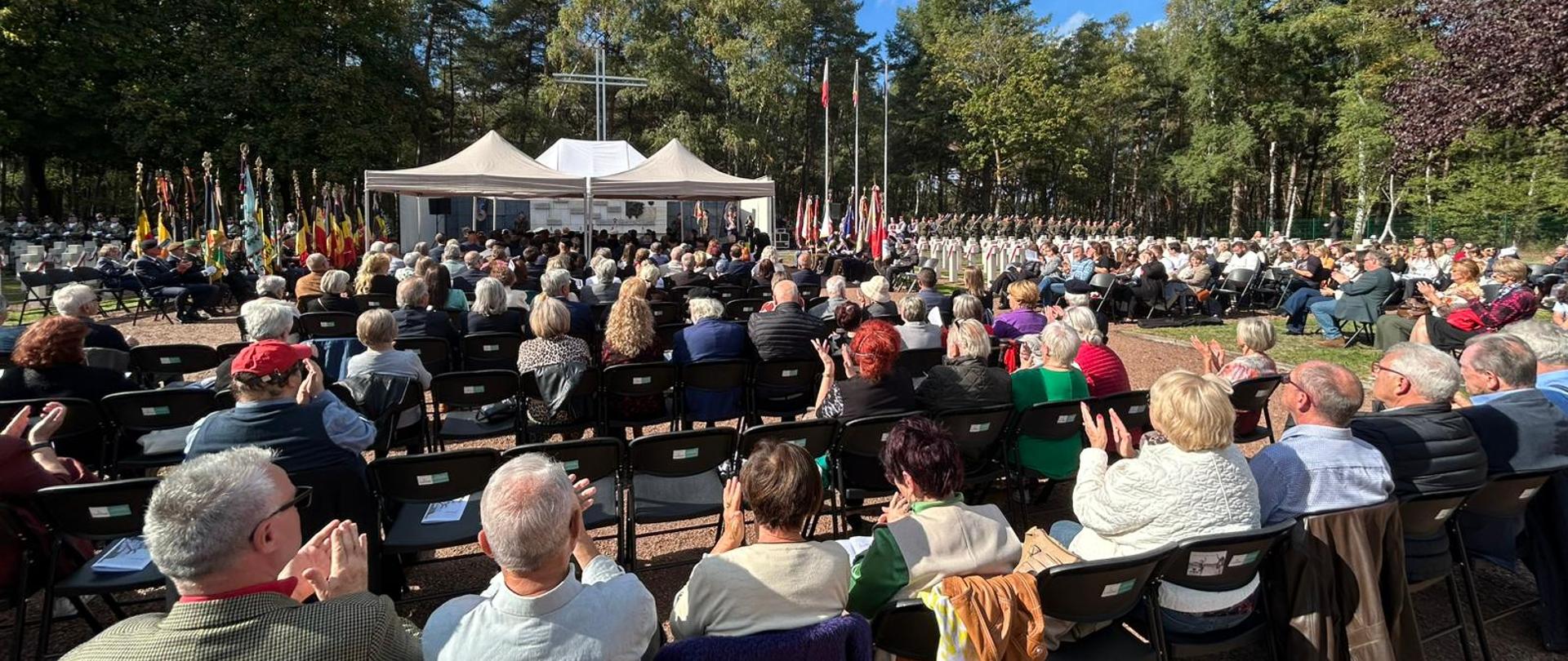 View on the audience of the celebrations and main monument at Polish War Cemetery in Lommel 