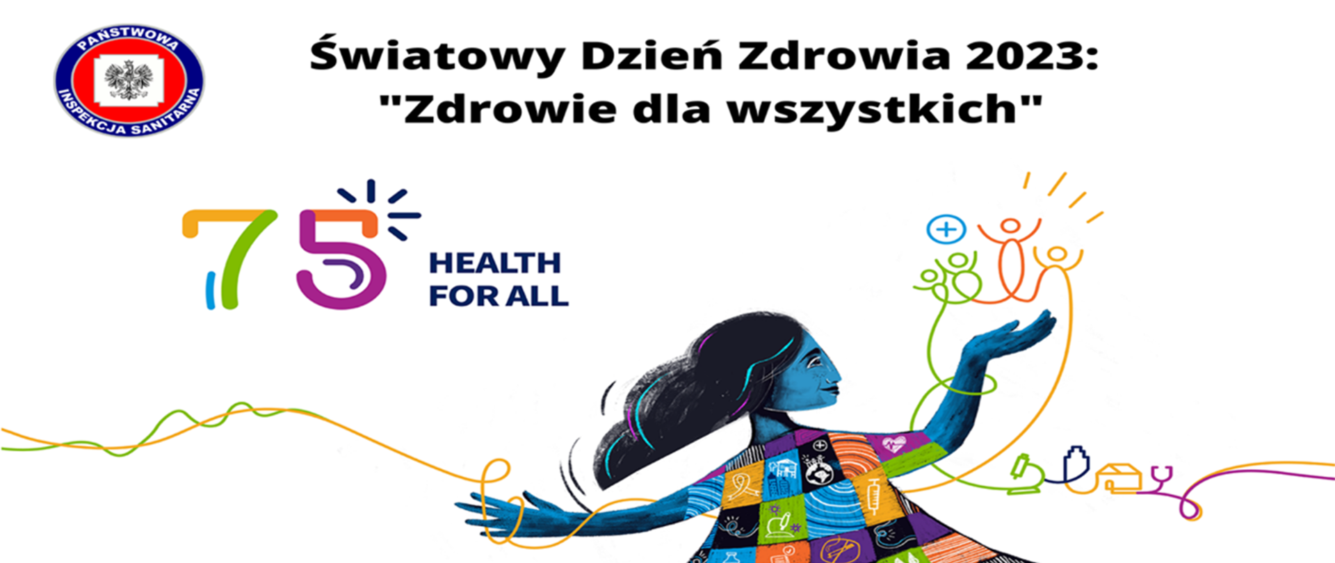 Światowy Dzień Zdrowia 2023: "Zdrowie dla wszystkich" - logo programu. Logotyp Państwowej Inspekcji Sanitarnej