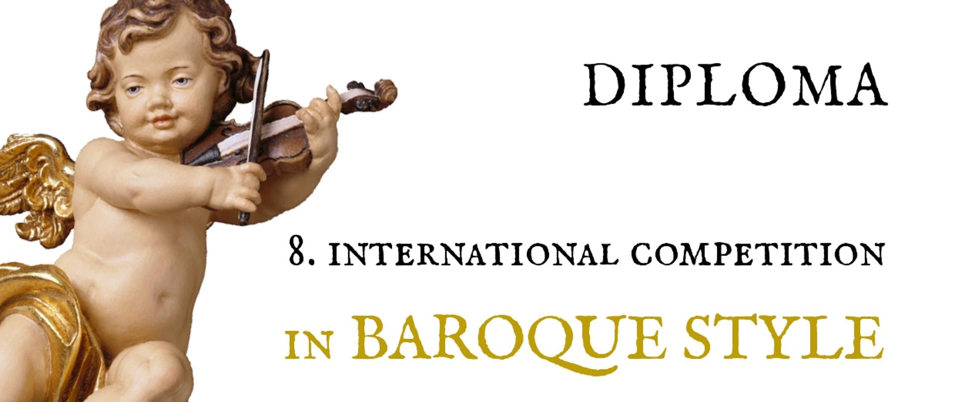 Grafika w kolorystyce białej i złotymi elementami. W tle figurka woskowa anioła ze skrzypcami. Dyplom w języku angielskim w tłumaczeniu na język polski o następującej treści: "Dyplom laureata w ósmym Międzynarodowym Konkursie "w BAROKOWYM STYLU" dla Aleksandry Kędzierskiej z Państwowej Szkoły Muzycznej I stopnia im. Witolda Lutosławskiego w Bolesławcu. Nauczyciel: pani Dorota Straburzyńska. Podpisani organizator i Jury. Fundacja Jana Romanowskiego, 10 marca 2025 roku."