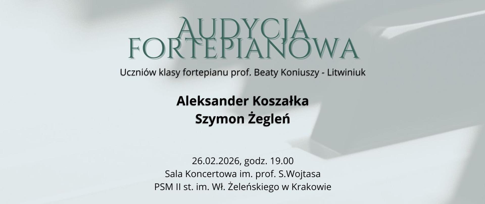 w tle zdjęcie klawiatury fortepianu na środku czarne napisy informujące o wydarzeniu