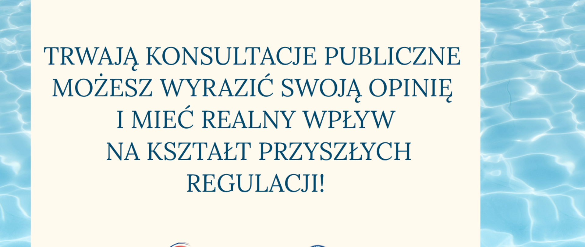Grafika przedstawiająca napis dot. konsultacji publicznych w sprawie przeglądu rewizji ramowej dyrektyw wodnej oraz logo PIS
