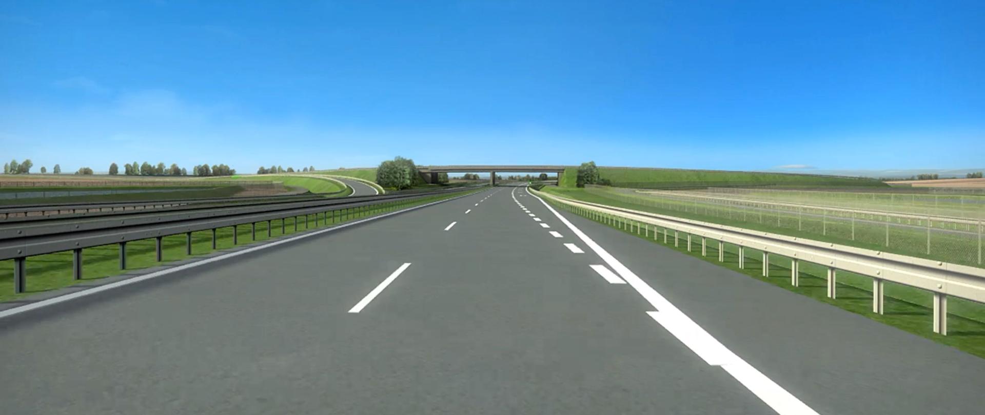 Wygenerowana w programie do grafiki 3D wizualizacja drogi ekspresowej S10.