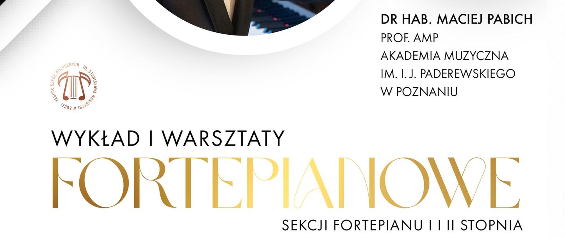 na białym tle klawaitura fortepianu i zdjęcie prowadzącego