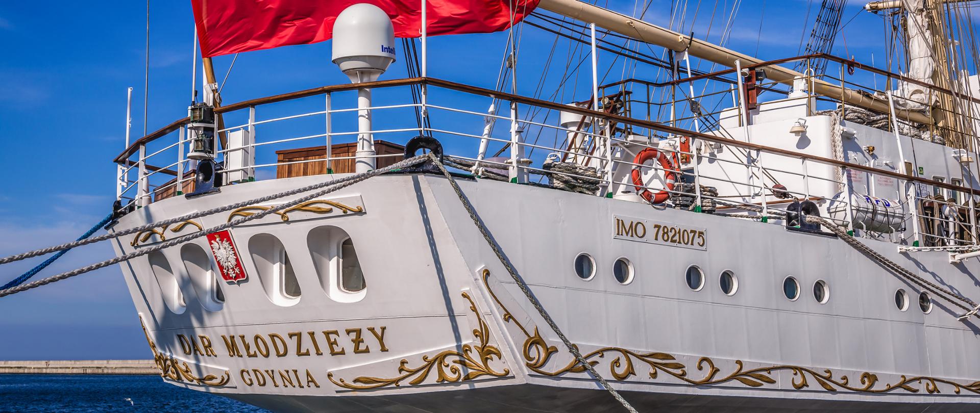 Gdynia, Poland - May 15, 2017: Gift of the Youth training ship in Gdynia port over Baltic Sea