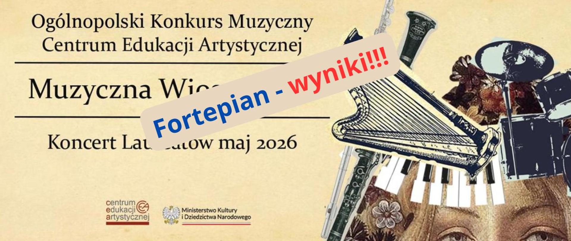 Baner z wynikami z fortepianu na grafice CEA dotyczącej Konkursu Muzyczna Wiosna 2026