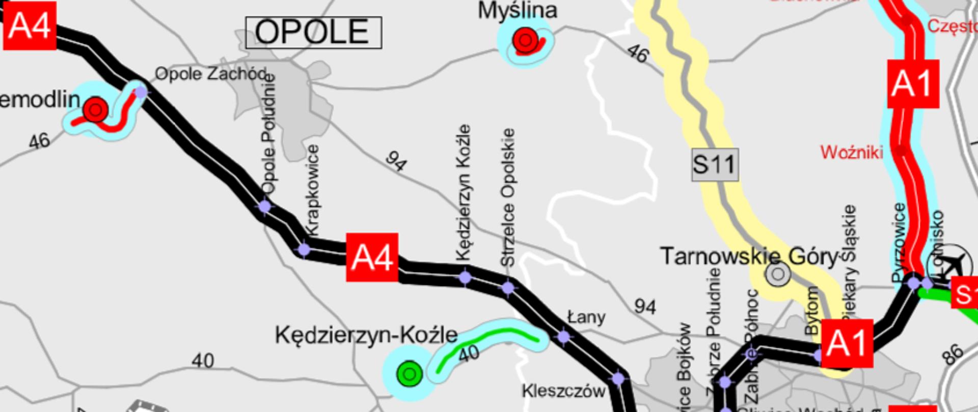 Mapa północnej obwodnicy Kędzierzyn - Koźle
