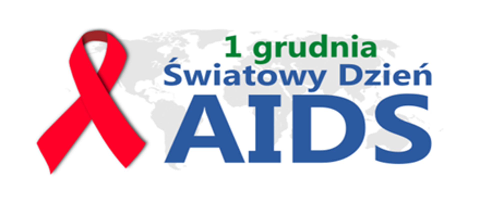 Logo po lewej czerwona wstążeczka i napis po prawej 1 grudnia Świetowy Dzień AIDS