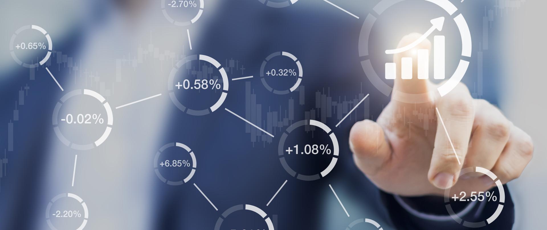 Abstract financial concept, successful stock market with growth, investor touching chart on digital interface