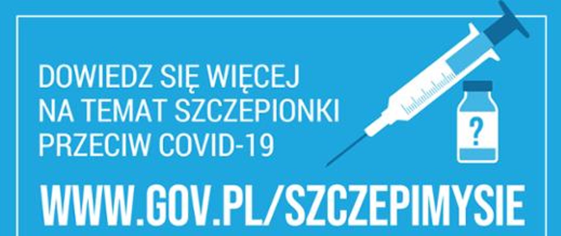Zdjęcie przedstawia plakat na którym widnieje adres strony internetowej, na której można dowiedzieć się więcej o akcji szczepienia