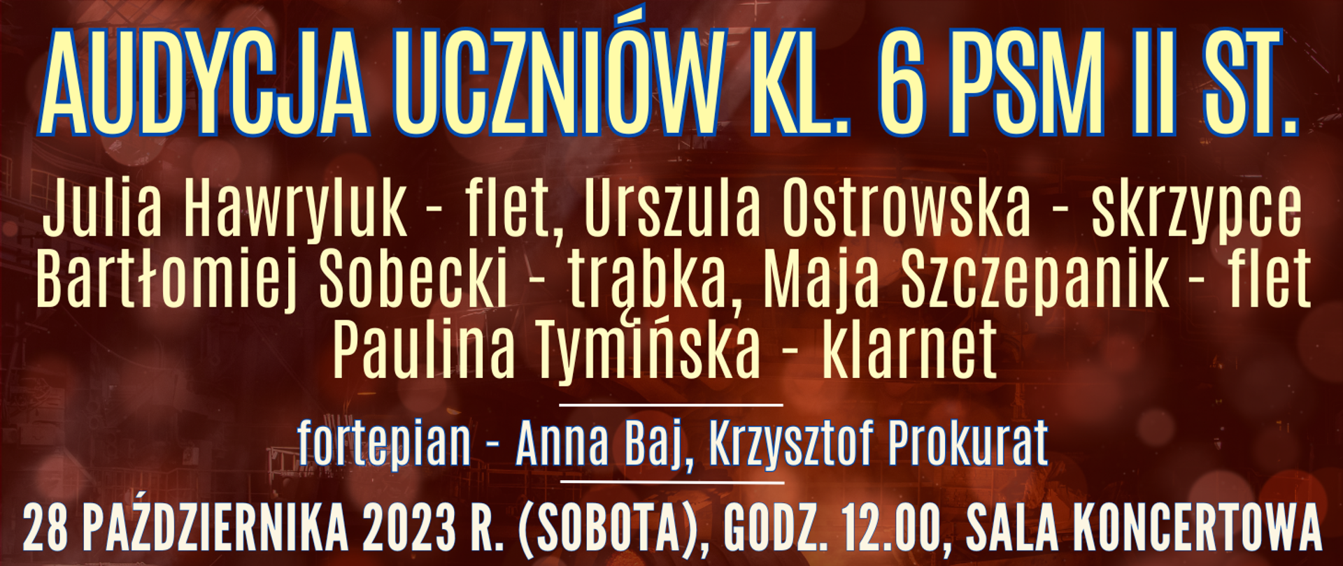 ciemne tło z elementami czerwieni i czerni oraz informacja o wydarzeniu