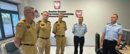 5 funkcjonariuszy PSP podczas wizytacji Stanowiska Kierowania Małopolskiego Komendanta Wojewódzkiego