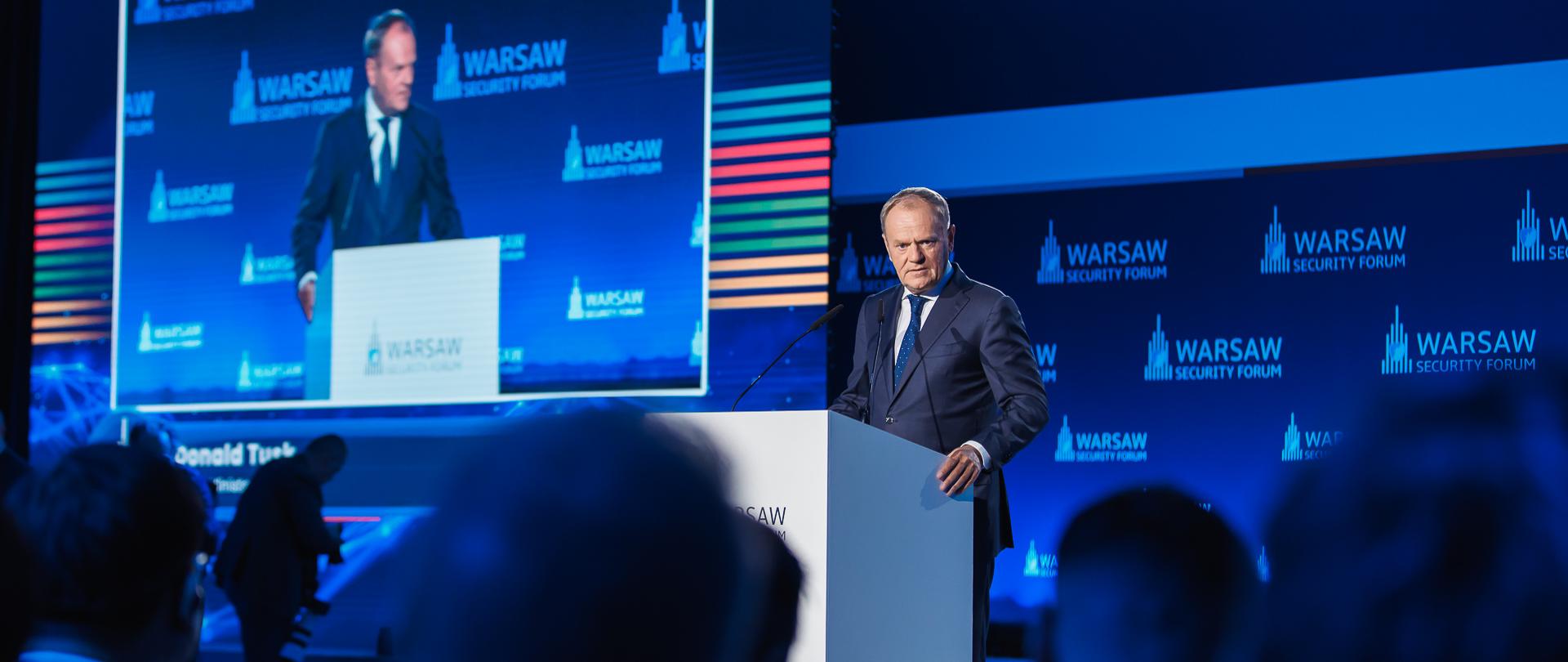 Premier Donald Tusk podczas wystąpienia na Warsaw Security Forum, 29.09.2025 r.
