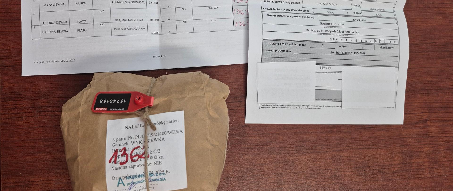 Przyjęcie i rejestracja - weryfikacja dokumentów i etykiety na próbce nasion