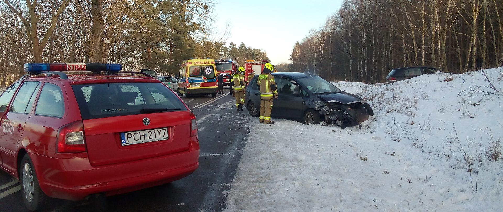 Działania strażaków podczas wypadku w miejscowości Strzelczyki 