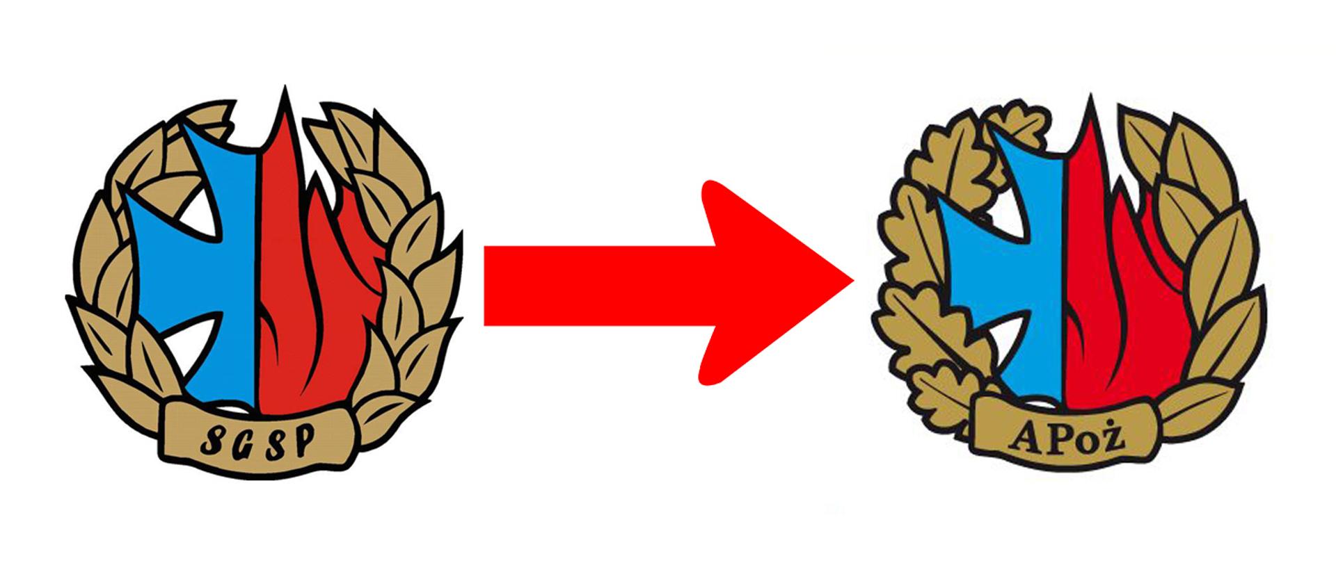 Stare i nowe logo uczelni pożarniczej