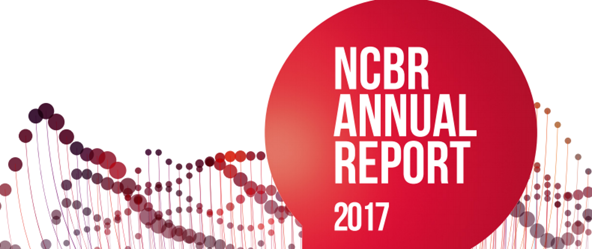 The inscription NCBR Annual Report 2017 on a red background, underneath the NCBR logo