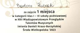 Dyplom za zajęcie I miejsca podczas konkursu.