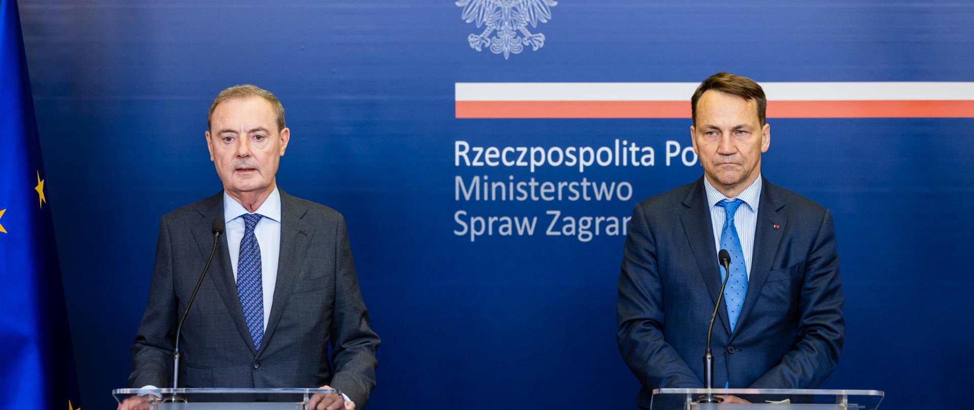 Rozmowa i wspólna konferencja prasowa Ministra Radosława Sikorskiego i Specjalnego Wysłannika UE ds. Sankcji D.O'Sullivana.