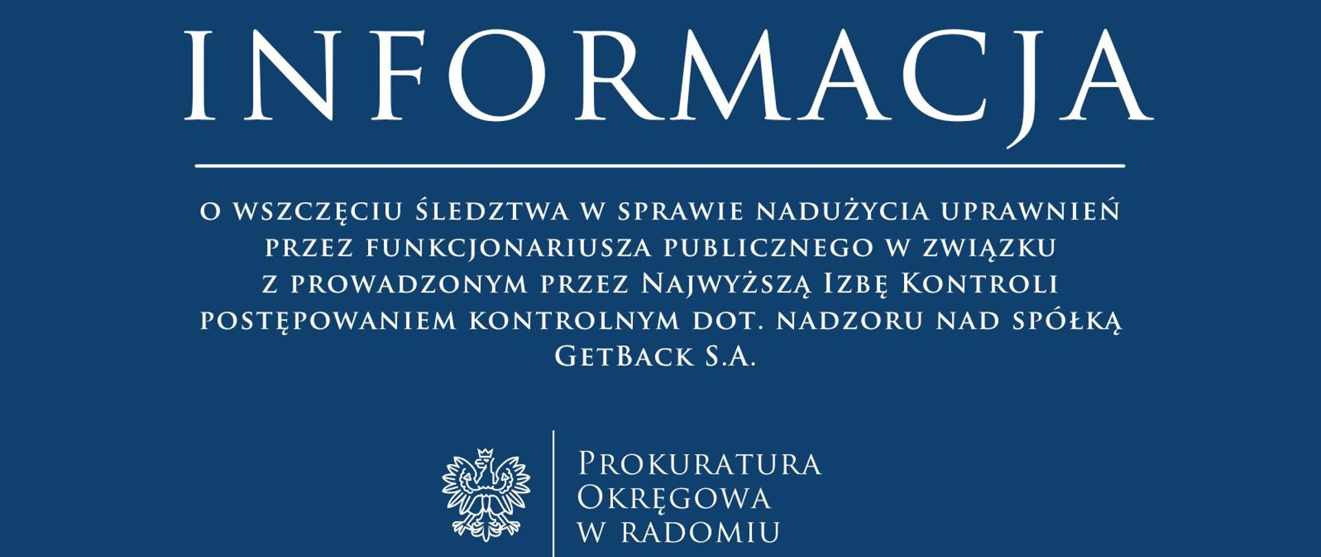 Komunikat śledztwo GetBeck 