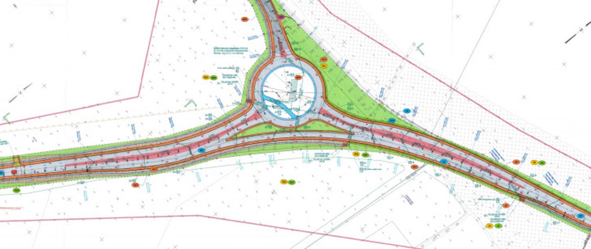 Plan orientacyjny z narysowanym planowanym do budowy rondem.
