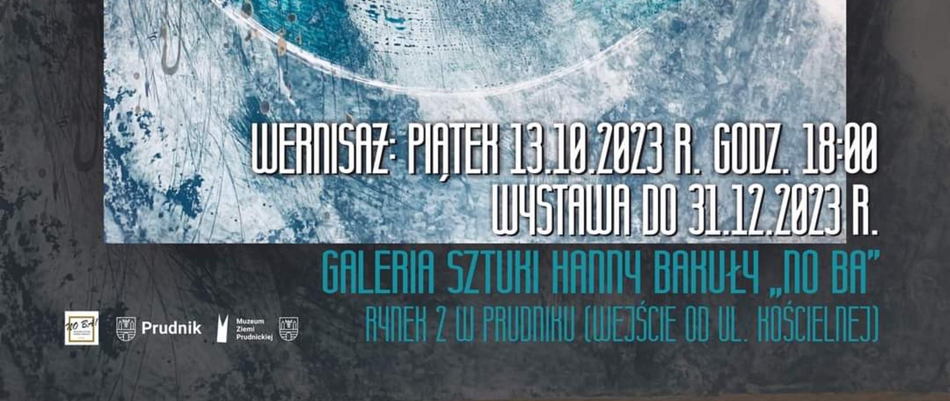 Plakat z informacją o wernisażu Agaty Wilczek. W tle abstrakcja.