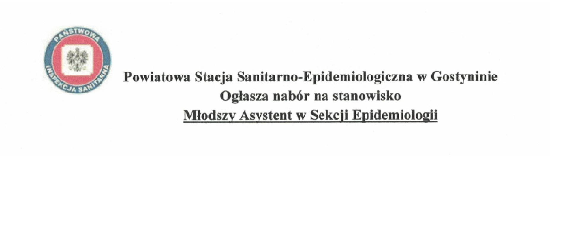 Ogłoszenie o pracę - Młodszy Asystent w Sekcji Epidemiologii_05.08.2022