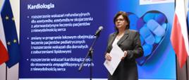 zdjęcie minister Izabeli Leszczyny z konferencji prasowej dot. listy leków refundowanych
