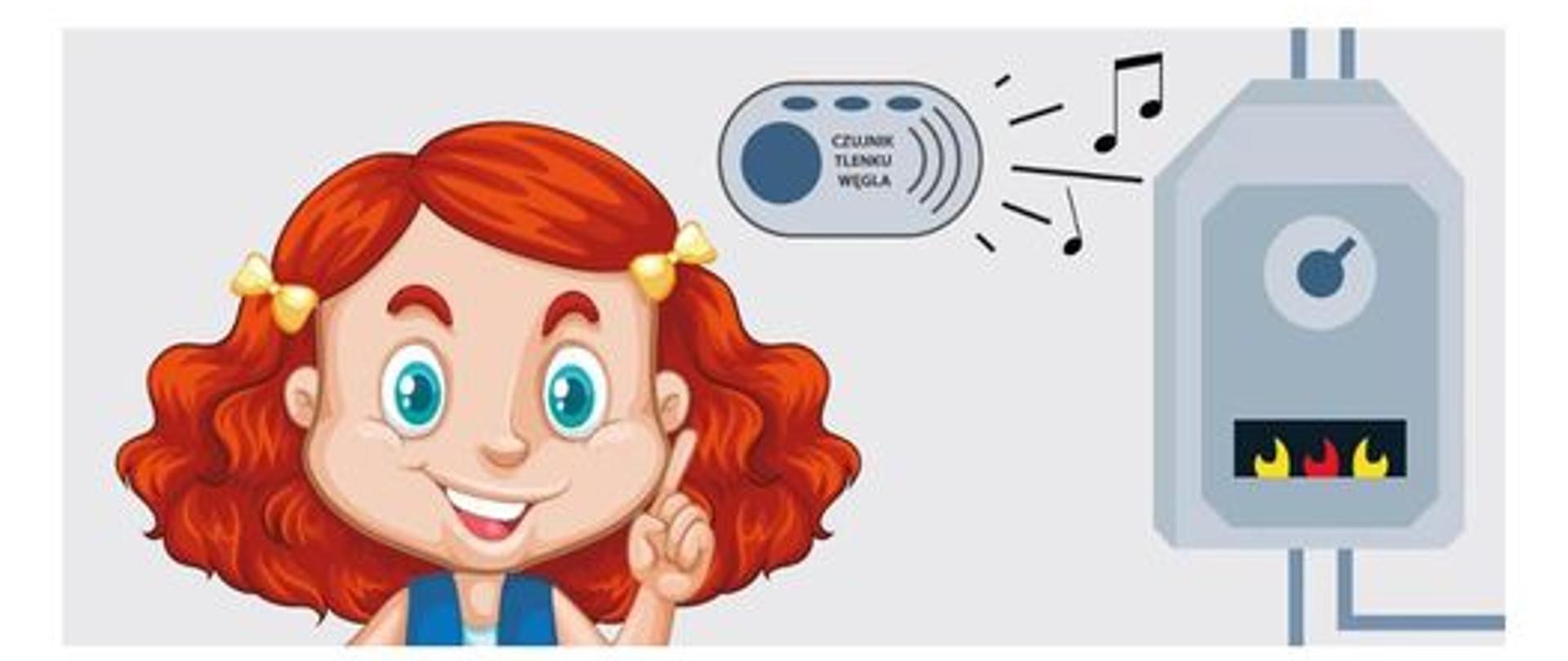 Na zdjęciu znajduje się plakat dotyczący czujek tlenku węgla