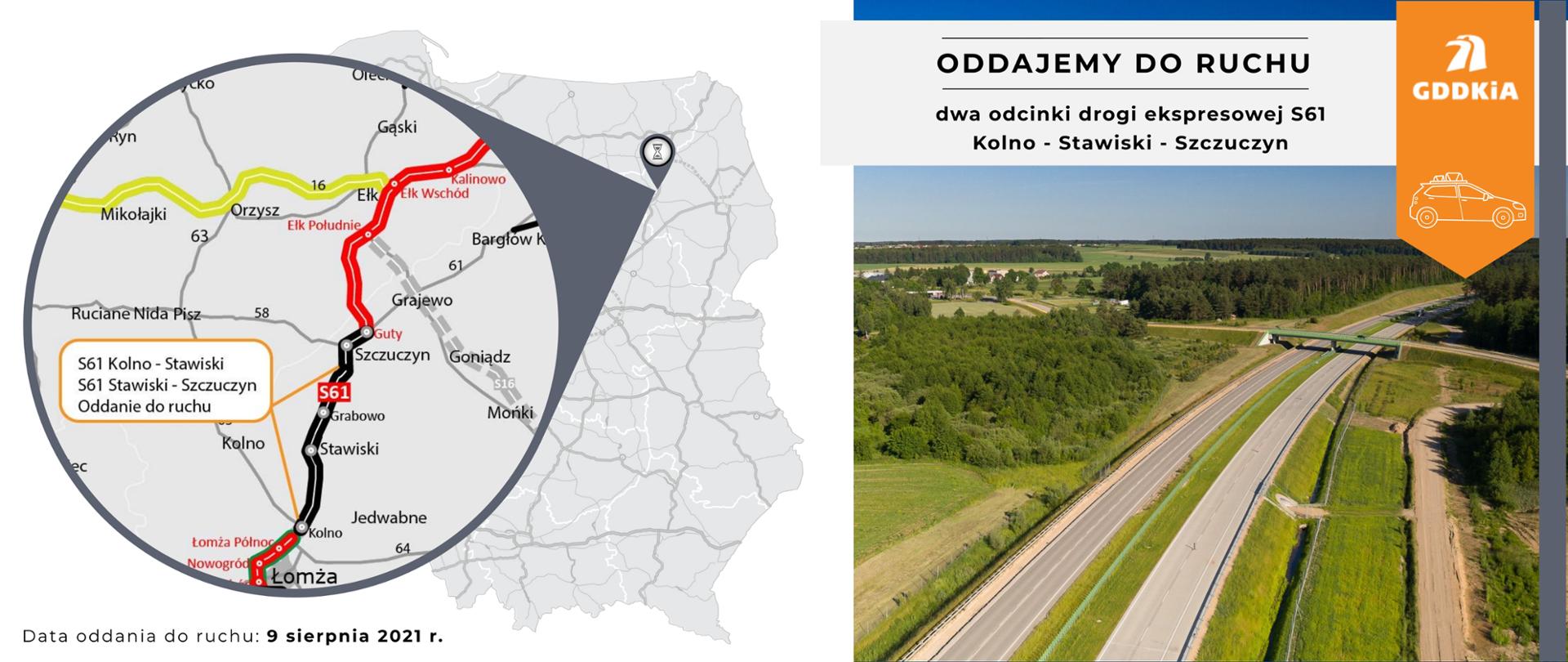 S61 - Kolno - Stawiski - Szczuczyn - grafika przedstawiająca informację o oddaniu odcinka do ruchu