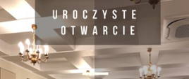 Zdjęcie przedstawia aulę szkoły, widać scenę, fortepiany oraz krzesła widowni. Napis Uroczyste otwarcie Państwowej Szkoły Muzycznej I i II stopnia w Grudziądzu 30 września 2022 godz, 17,00