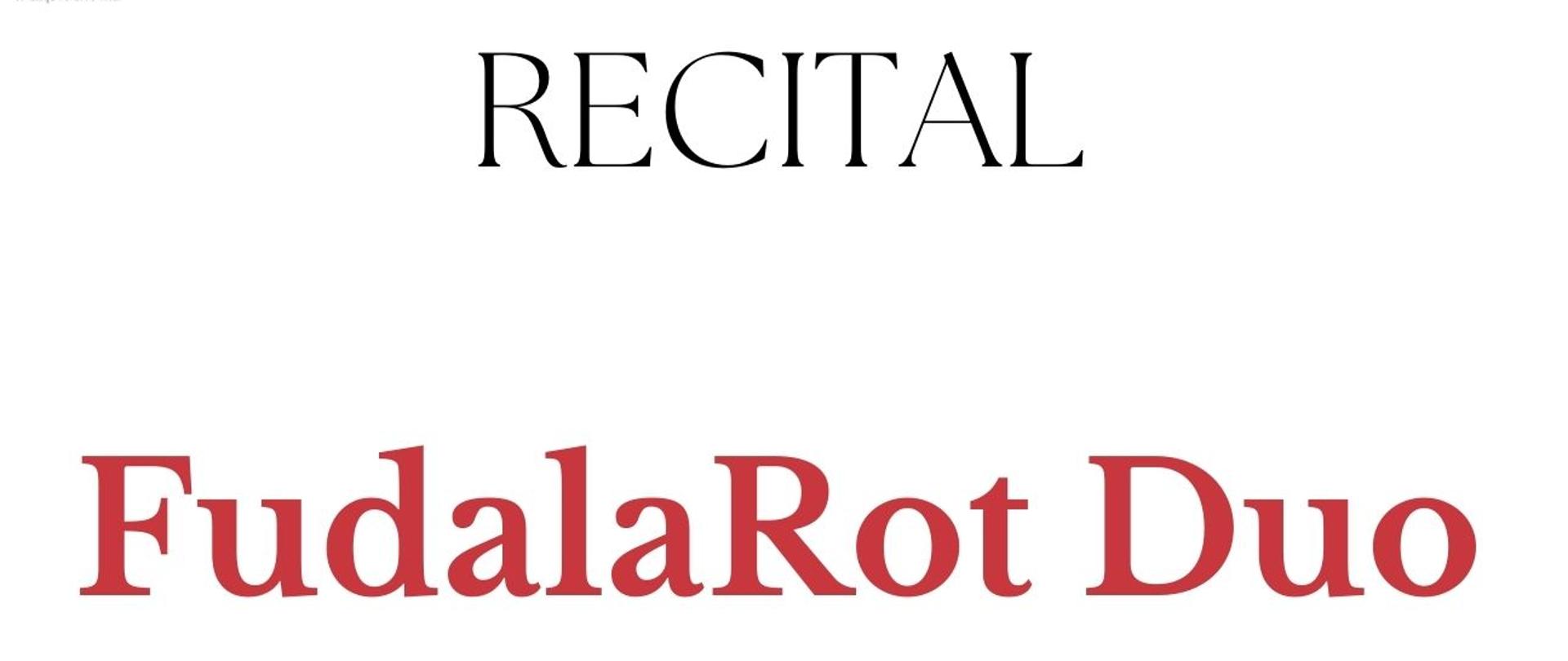 Na białym tle w lewym górnym rogu logo szkoły. W środku informacje o dacie, godzinie i miejsca recitalu. Poniżej zdjęcie wykonawców z instrumentami - fortepianem i wiolonczelą.