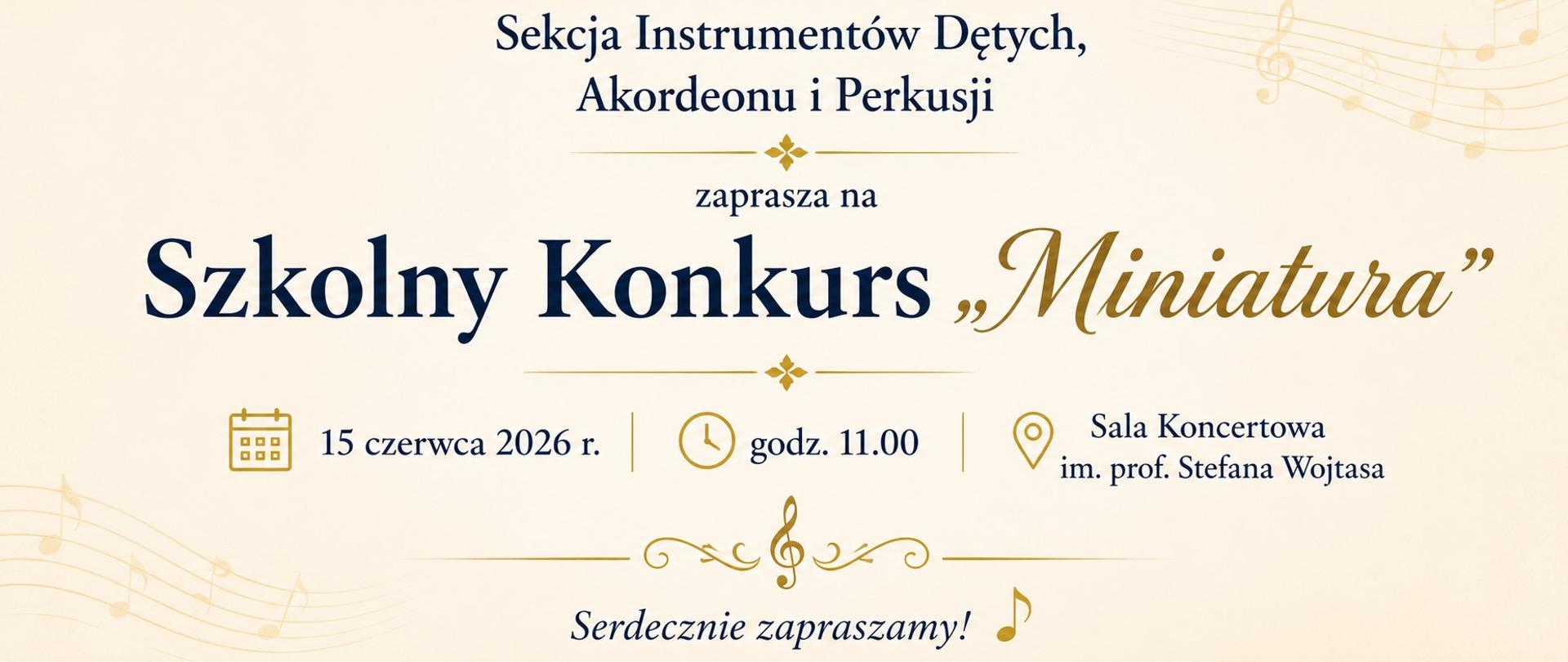 Szkolny Konkurs "Miniatura" 15.06.2026 godz.11.00 beżowy plakat