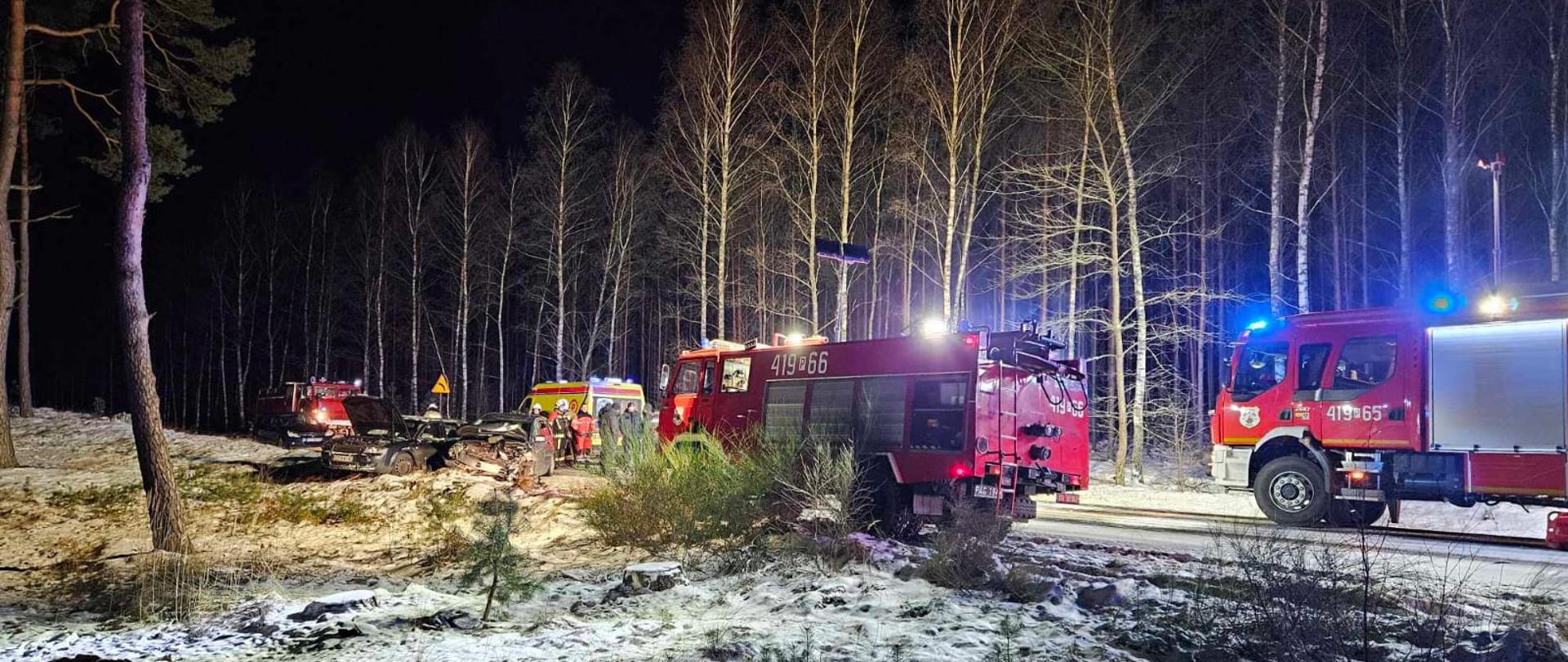 widok miejsca zdarzenia i przybyłych służb ratunkowych