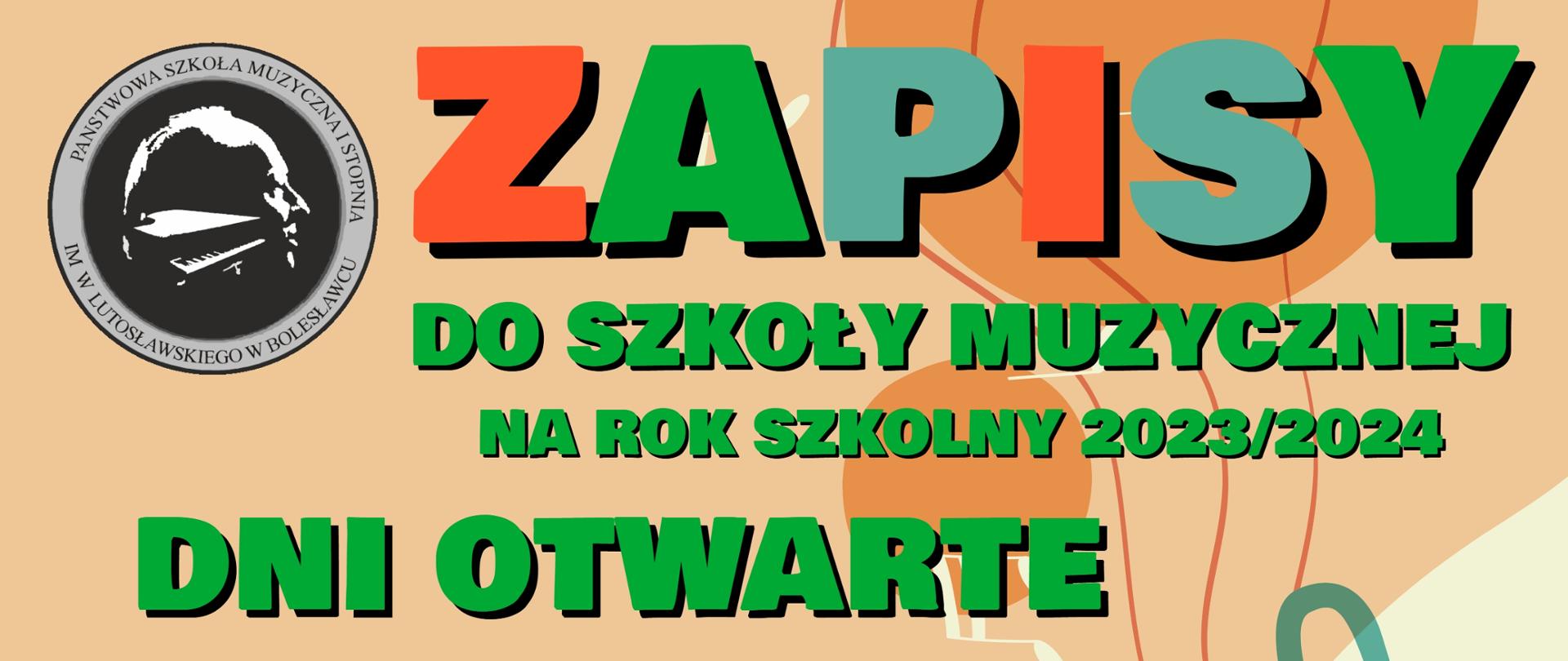 Kolorowa grafika przedstawiająca motywy muzyczne, jak nuty i instrumenty - akordeon, marakas oraz puzon. W lewym górnym rogu umieszczone jest logo szkoły. W tle grafiki znajduje się tekst: "Zapisy do szkoły muzycznej na rok szkolny 2023/2024. Dni otwarte - 10.05.2023 r. i 11.05.2023 r. W dniu 10.05.2023 r. w godz. 16.00-18.00 - Akordeon, Fortepian, Gitara, Saksofon, Perkusja; w godz. 17.00-17.30 - Zapoznanie z przebiegiem badania przydatności kandydatów do klasy pierwszej cyklu 6-letniego w sali nr 3 („stary” budynek). W dniu 11.05.2023 r. w godz. 15.00-18.00 - Akordeon, Altówka, Flet, Fortepian, Gitara, Klarnet, Saksofon, Skrzypce, Trąbka, Wiolonczela; w godz. 15.30-16.00 - Zapoznanie z przebiegiem badania przydatności kandydatów do klasy pierwszej cyklu 4-letniego w sali nr 4 („stary” budynek); o godz. 16.30 Koncert uczniów w auli szkoły. Podanie o przyjęcie do szkoły należy składać w sekretariacie do 26 maja 2023 r.. Badanie przydatności odbędzie się w dniu 27 maja 2023 r. Więcej informacji udziela sekretariat szkoły: ul. Grunwaldzka 9, 59-700 Bolesławiec, tel. 75 732 42 24, strona: www.gov.pl/psmboleslawiec. Zapraszamy wszystkich, którzy pragną rozwijać swój talent muzyczny!"