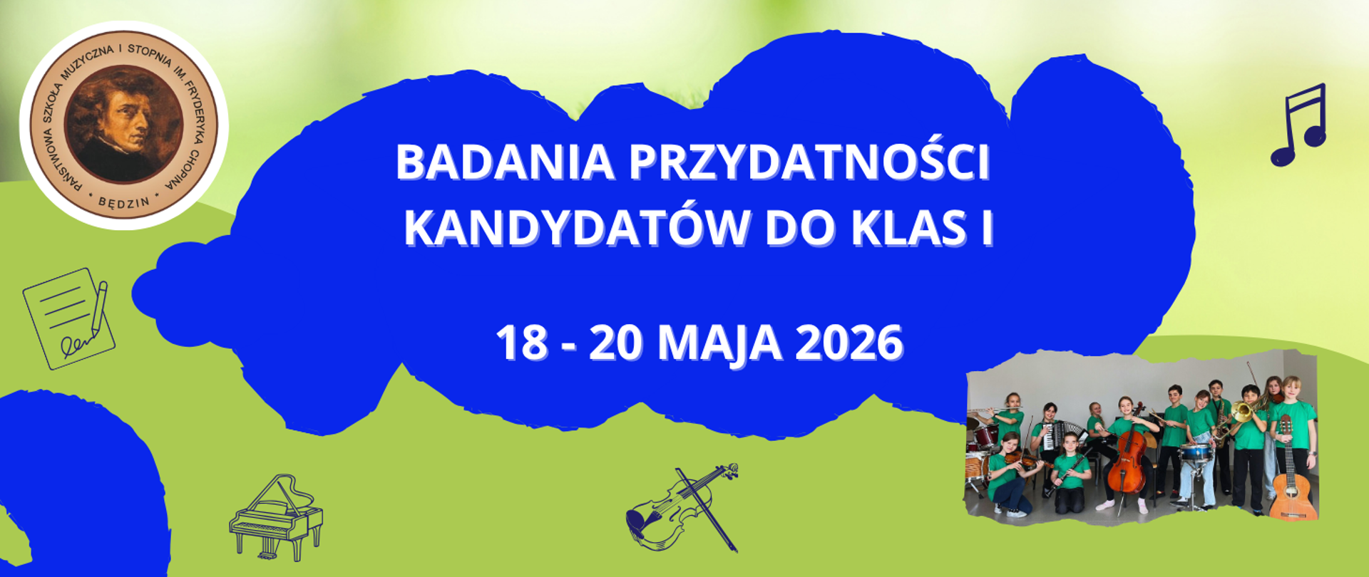 baner na zielonym tle, na środku niebieska chmurka, w środku napis, na dole zdjęcie dzieci