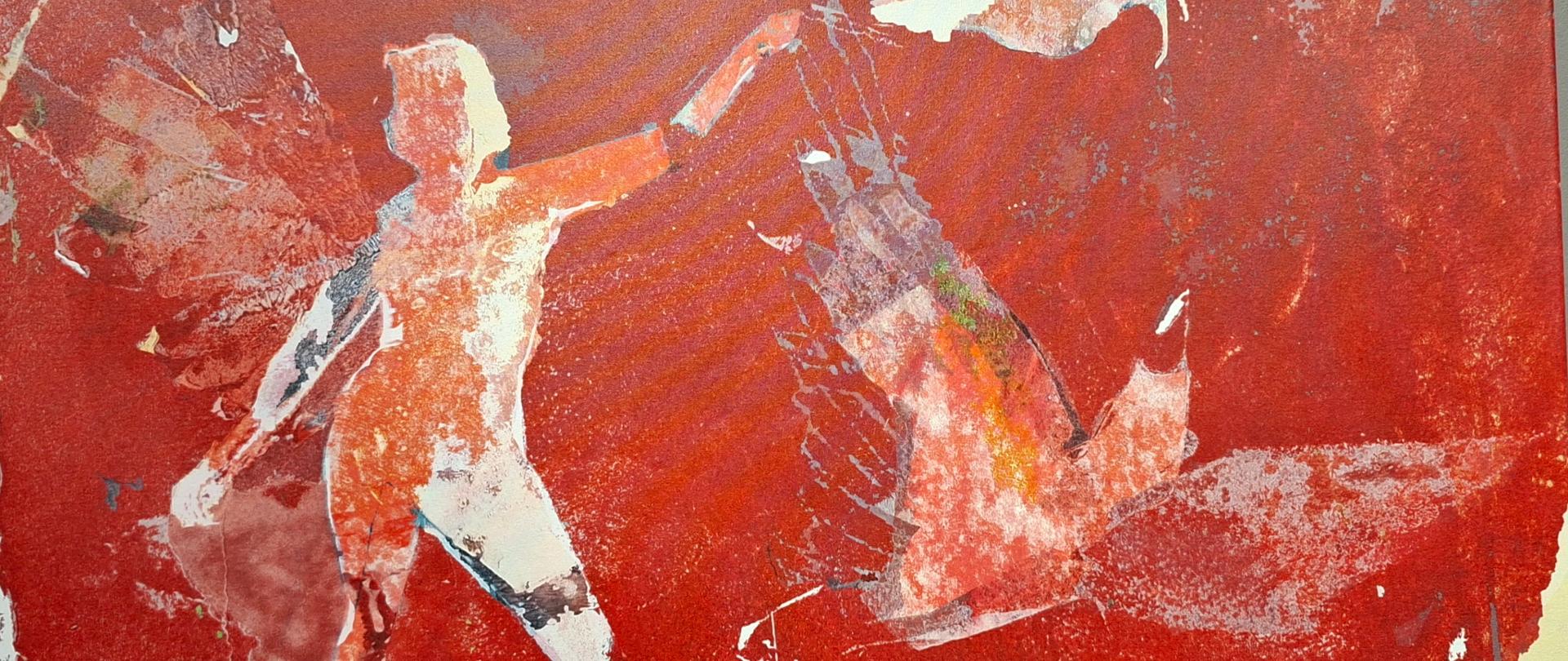 Monotypia żelatynowa połączona z grafiką cyfrową - praca autorstwa Doroty Bujak.