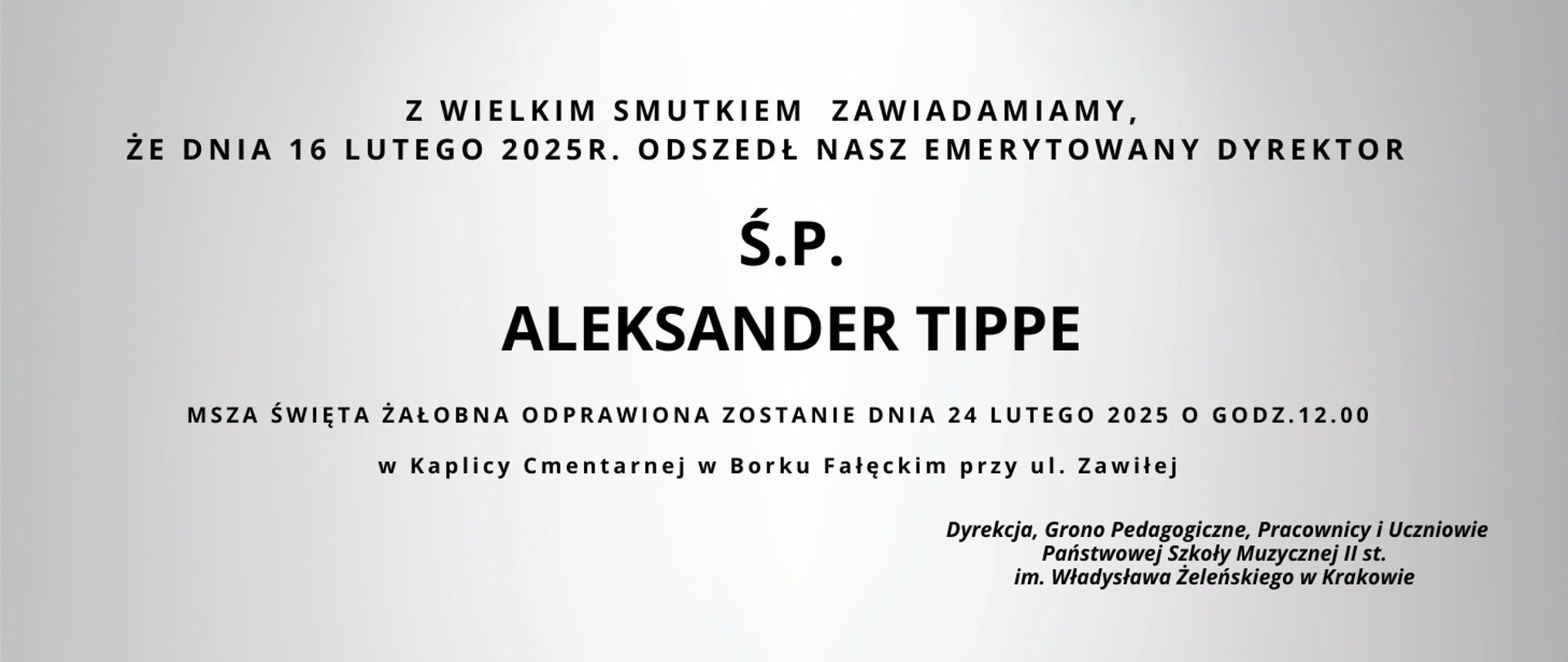 Nekrolog Aleksander Tippe, szare tło