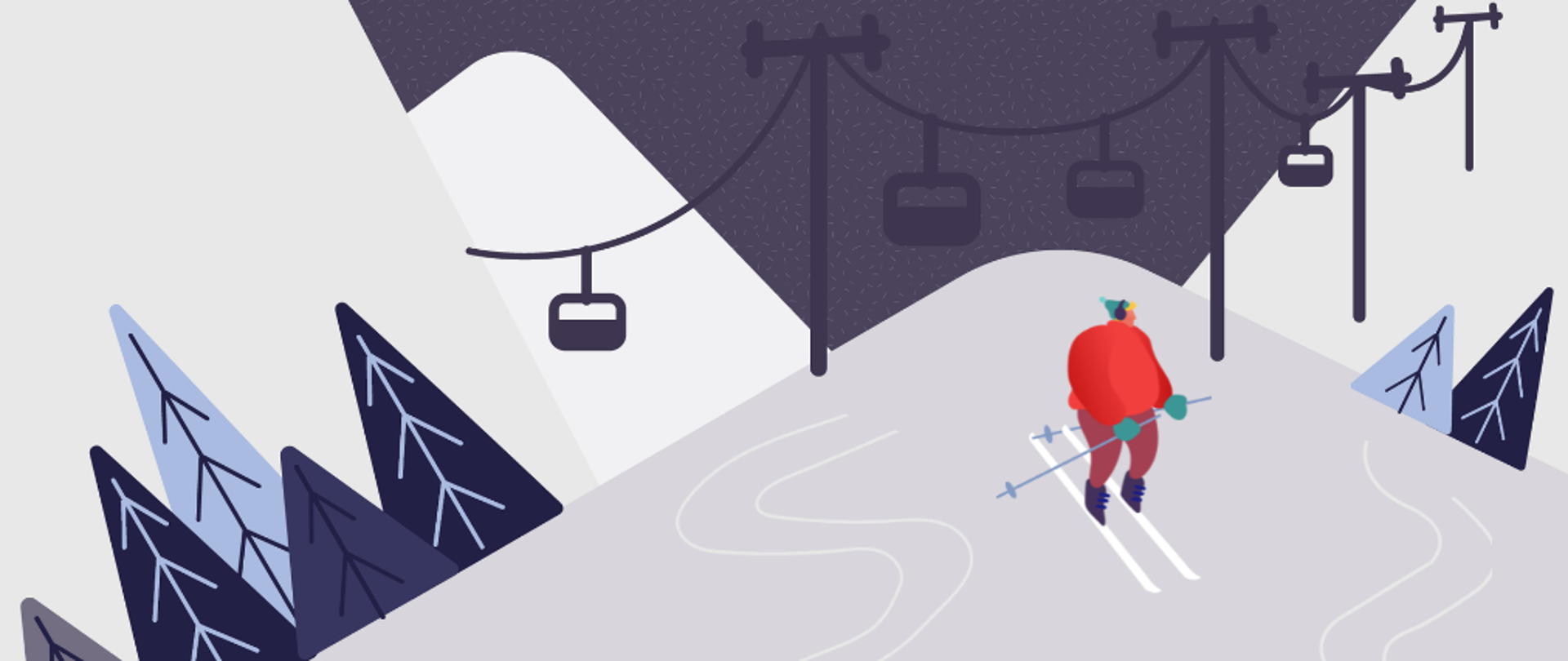 Na grafice widać stok narciarski oraz narciarza.