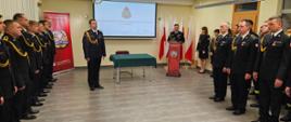Uroczysta zbiórka pracowników Komendy PSP w Tychach w związku z nadaniem wyższych stopni służbowych oraz ślubowaniem nowo przyjętych funkcjonariuszy