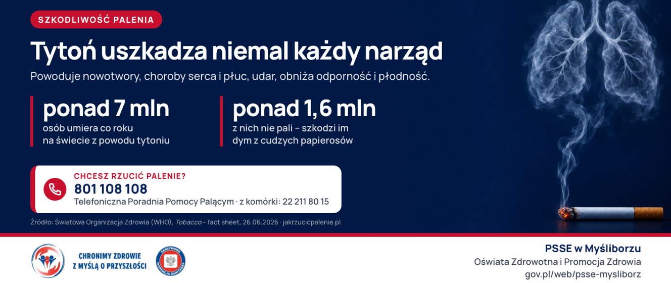 Ostrzeżenie PSSE w Myśliborzu przed szkodliwością tytoniu
