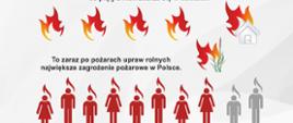 Grafika przedstawiająca informację że w Polsce rocznie powstaje 150 000 pożarów z czego co piąty zdarza się w domu. 