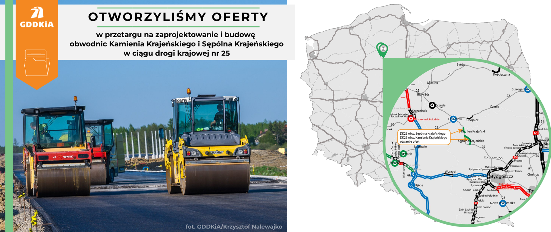 Otwarcie ofert na obwodnice Kamienia Krajeńskiego i Sępólna Krajeńskiego w ciągu DK25