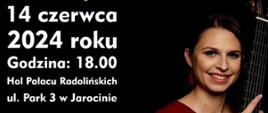 Plakat przedstawia zapowiedź koncertu finałowego warsztatów gitarowych organizowanych w szkole. W tle plakatu zdjęcia mężczyzny i kobiety trzymających gitary.