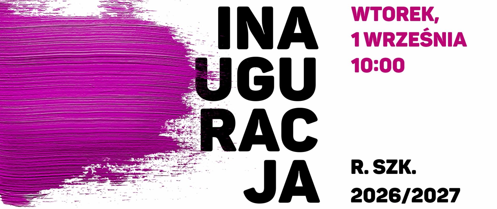 plakat z fioletową plamą po lewej stronie i tekstem na środku i po prawej stronie