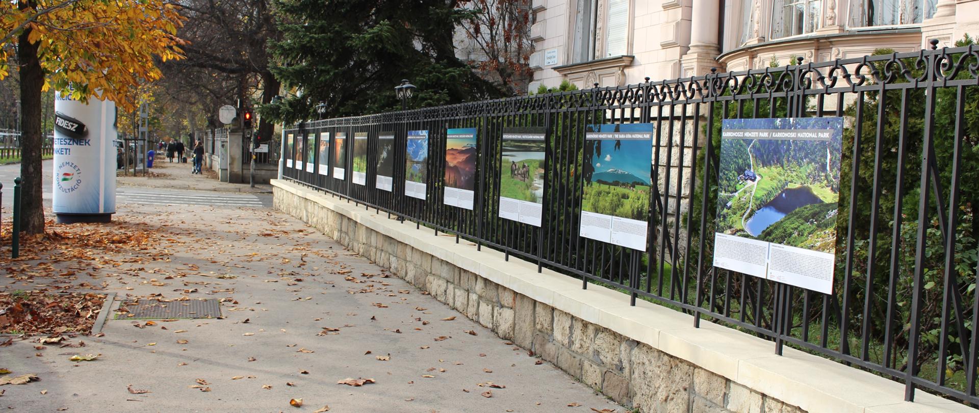 Otwarcie wystawy o polskich parkach narodowych na ogrodzeniu Ambasady RP w Budapeszcie (29 listopada 2022)