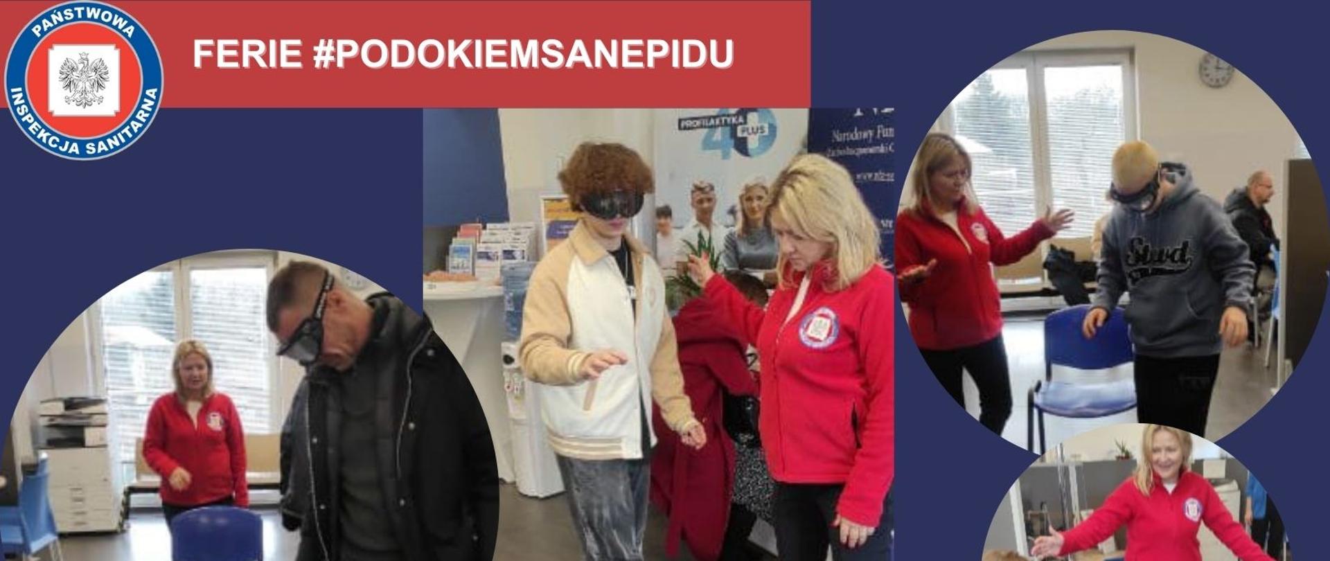 stoisko NFZ, ludzie w narko i alkogooglach