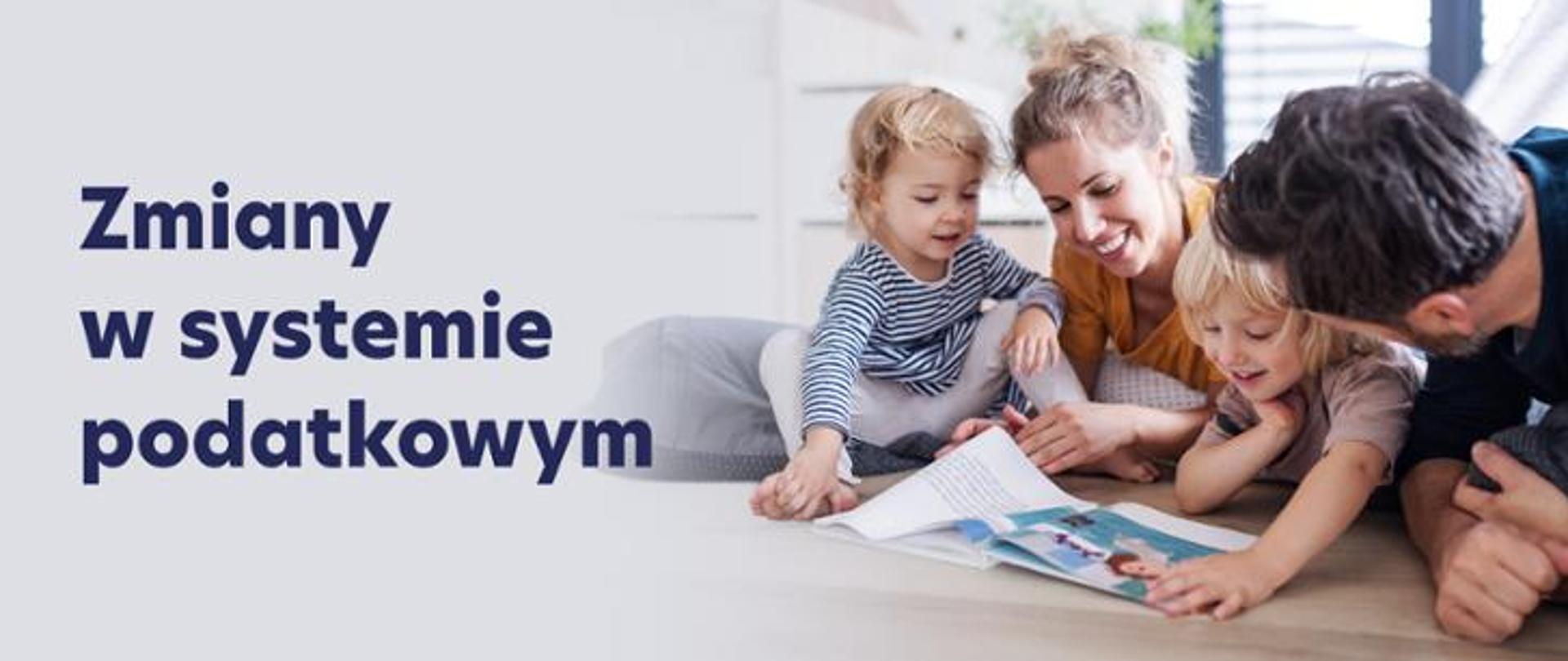 Grafika przedstawiająca dwoje dorosłych: kobietę i mężczyznę oraz dwoje dzieci