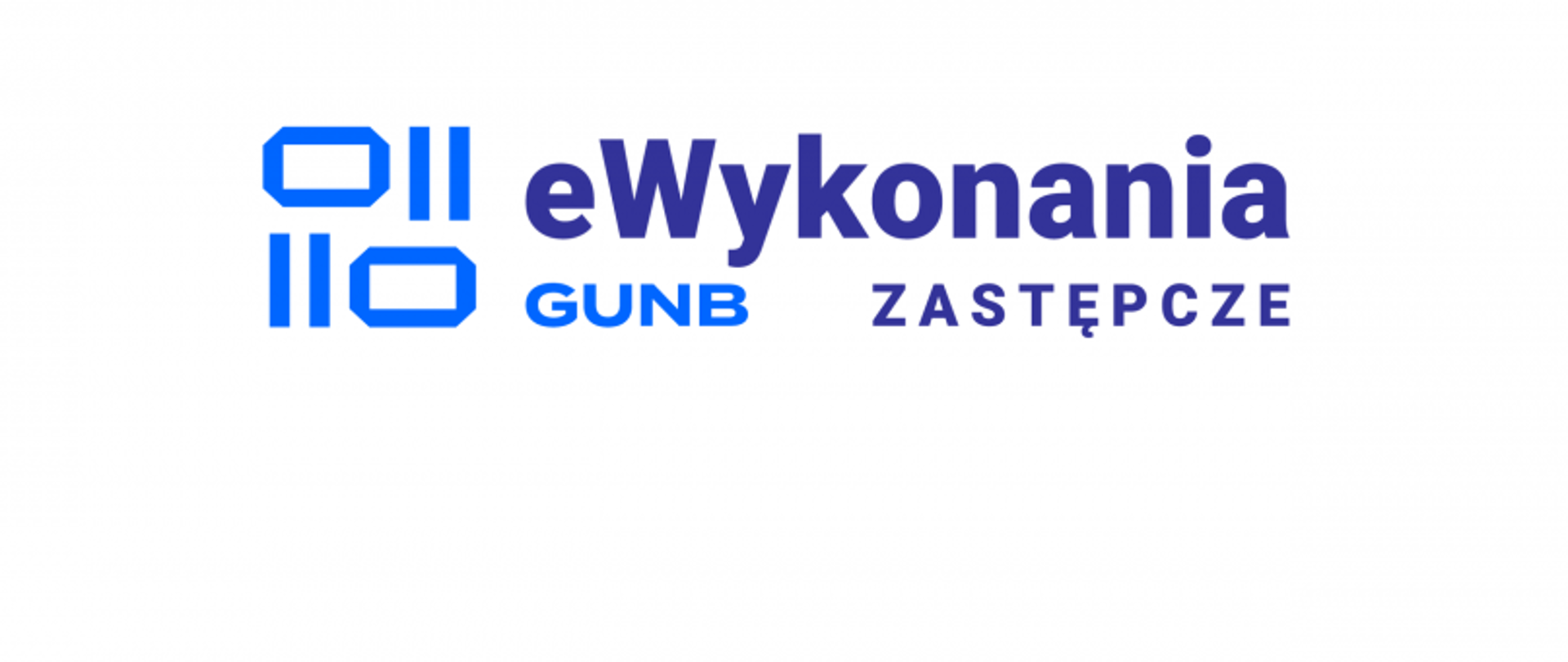 Logo „eWykonania GUNB ZASTĘPCZE” z geometrycznymi kształtami po lewej stronie, tekst w kolorach niebieskim i fioletowym.
