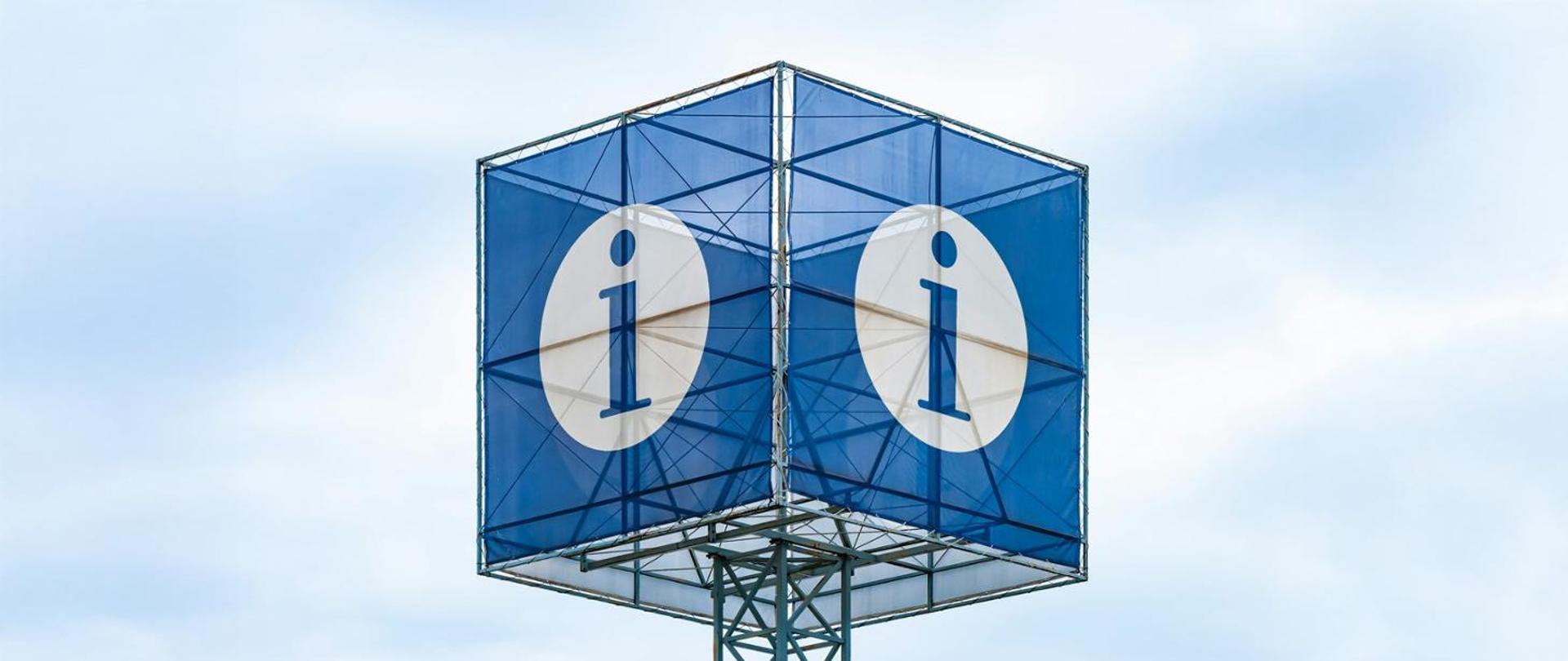 Sześcienny niebieski znak z literą i.