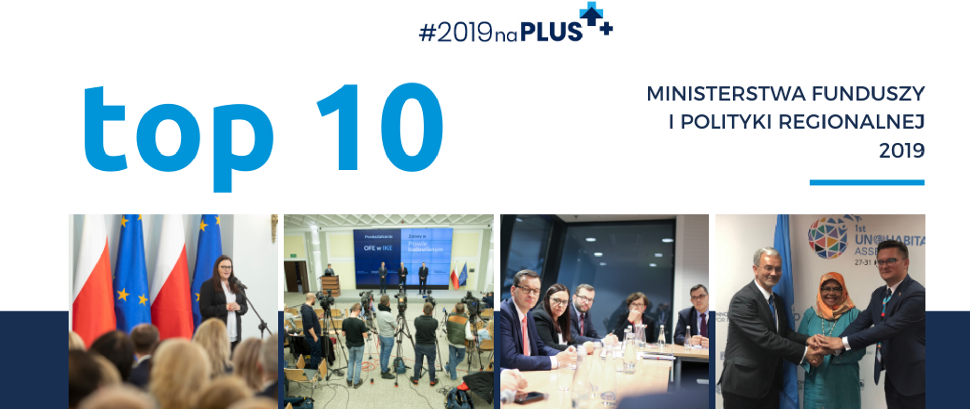 Grafika z tekstem top 10, Ministerstwa Funduszy i Polityki Regionalnej 2019.